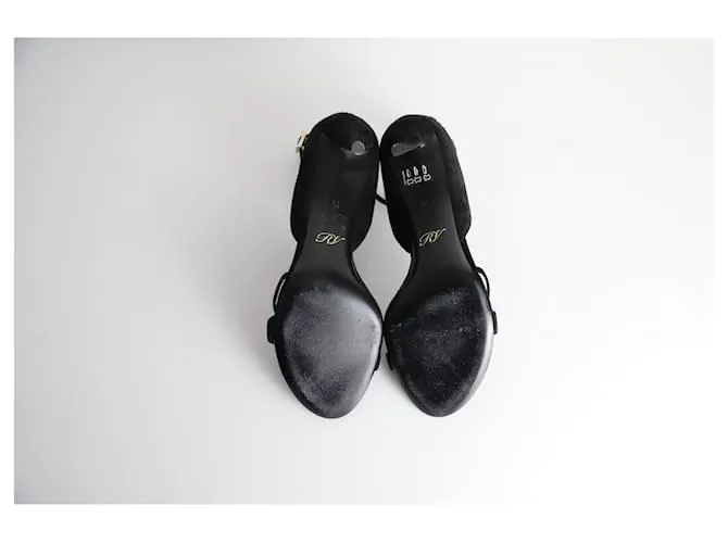 Puntera abierta con adornos de cristal Roger Vivier 70Sandalias mm con Ante Negro 