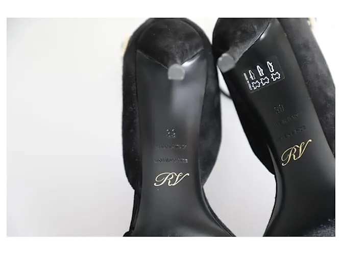 Puntera abierta con adornos de cristal Roger Vivier 70Sandalias mm con Ante Negro 