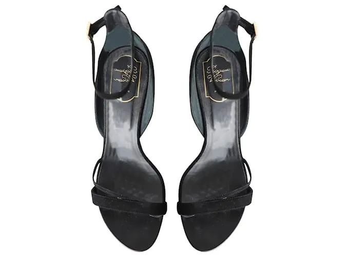 Puntera abierta con adornos de cristal Roger Vivier 70Sandalias mm con Ante Negro 