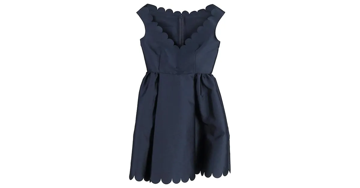 RED Minivestido sin mangas con cuello de pico festoneado en poliéster azul marino de Valentino Garavani 