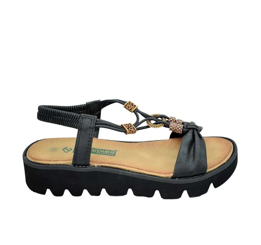 SANDALIA AMARPIES ABZ21326 ABALORIOS CONFORT TIRAS ZAPATO DE MUJER PUNTERA ABIERTA NEGRO PLANTA CONFORT 27066
