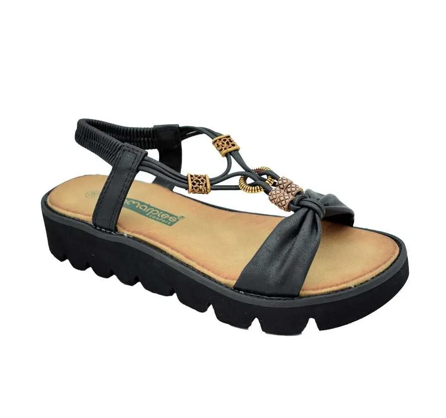 SANDALIA AMARPIES ABZ21326 ABALORIOS CONFORT TIRAS ZAPATO DE MUJER PUNTERA ABIERTA NEGRO PLANTA CONFORT 27066