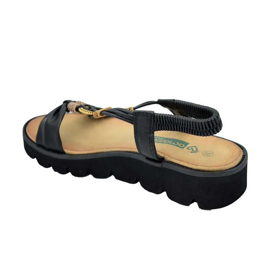 SANDALIA AMARPIES ABZ21326 ABALORIOS CONFORT TIRAS ZAPATO DE MUJER PUNTERA ABIERTA NEGRO PLANTA CONFORT 27066