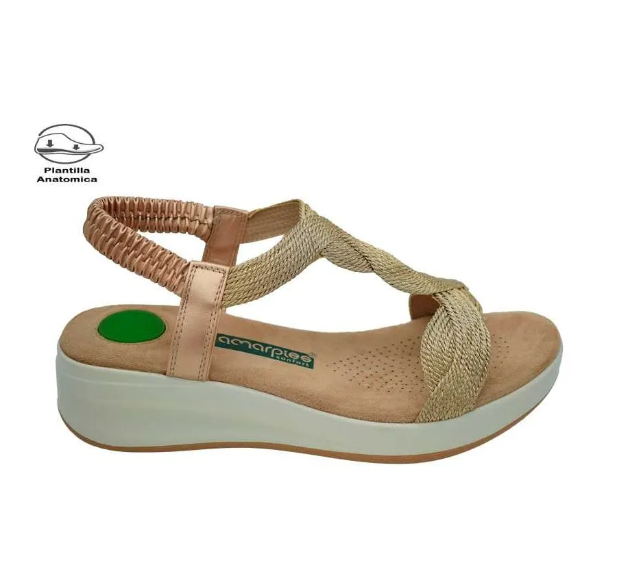 SANDALIA AMARPIES ABZ21331 CONFORT GOMA ELÁSTICA ZAPATO DE MUJER PUNTERA ABIERTA BRONCE 27067
