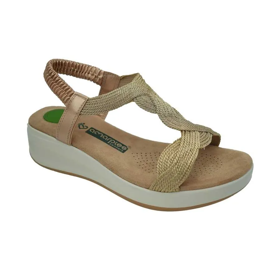 SANDALIA AMARPIES ABZ21331 CONFORT GOMA ELÁSTICA ZAPATO DE MUJER PUNTERA ABIERTA BRONCE 27067