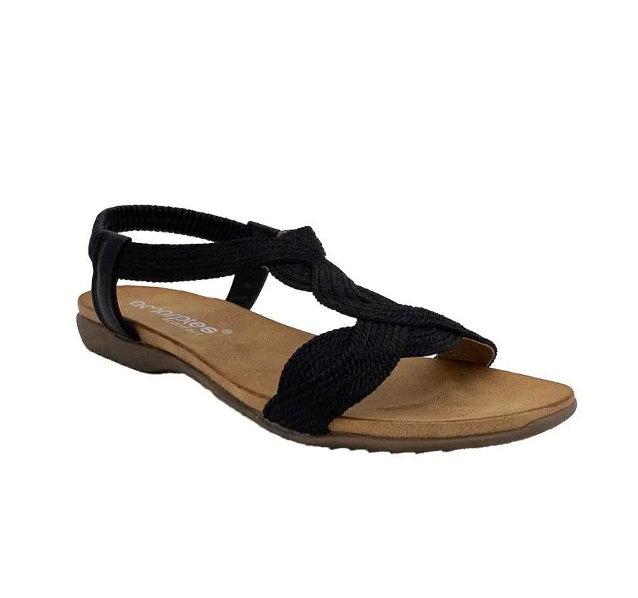 SANDALIA AMARPIES ABZ23572 GOMA ELÁSTICA TALÓN Y PUNTERA ABIERTOS TEXTIL TRENZADO NEGRO PLANTA ACOLCHADA CONFORT 27818