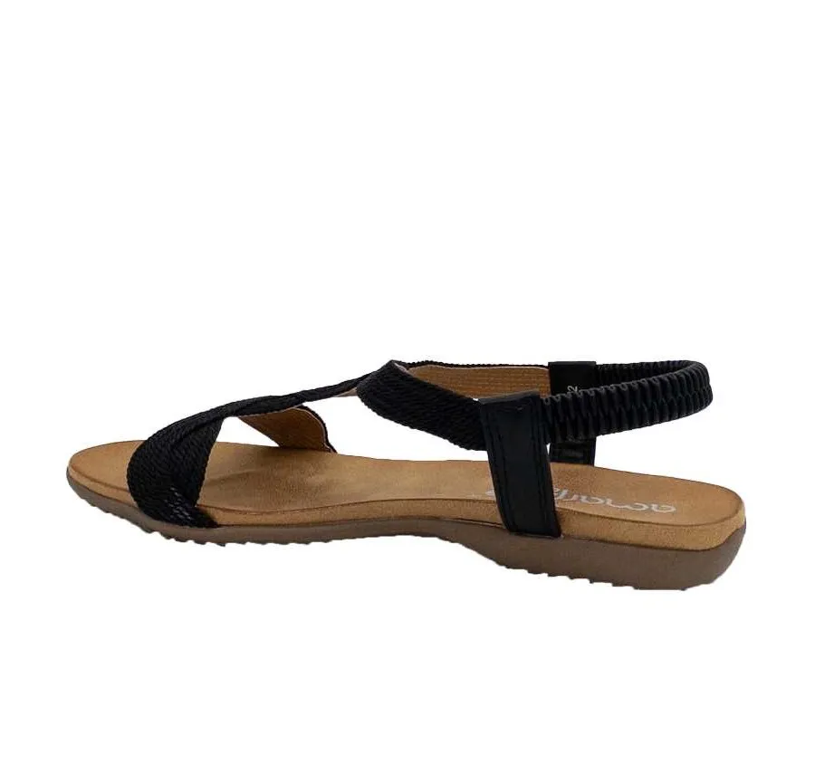 SANDALIA AMARPIES ABZ23572 GOMA ELÁSTICA TALÓN Y PUNTERA ABIERTOS TEXTIL TRENZADO NEGRO PLANTA ACOLCHADA CONFORT 27818