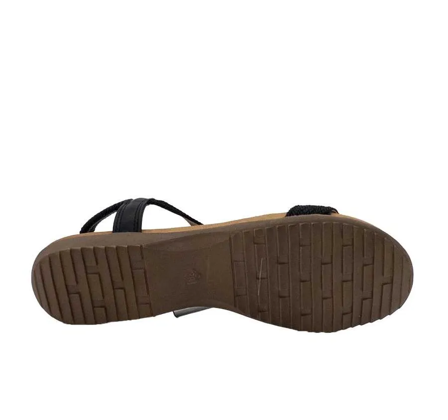 SANDALIA AMARPIES ABZ23572 GOMA ELÁSTICA TALÓN Y PUNTERA ABIERTOS TEXTIL TRENZADO NEGRO PLANTA ACOLCHADA CONFORT 27818