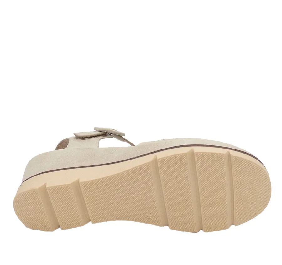 SANDALIA AMARPIES ABZ26617 HEBILLA PALA PICADA ZAPATO DE MUJER PUNTERA ABIERTA BEIG PLANTA ACOLCHADA 28491