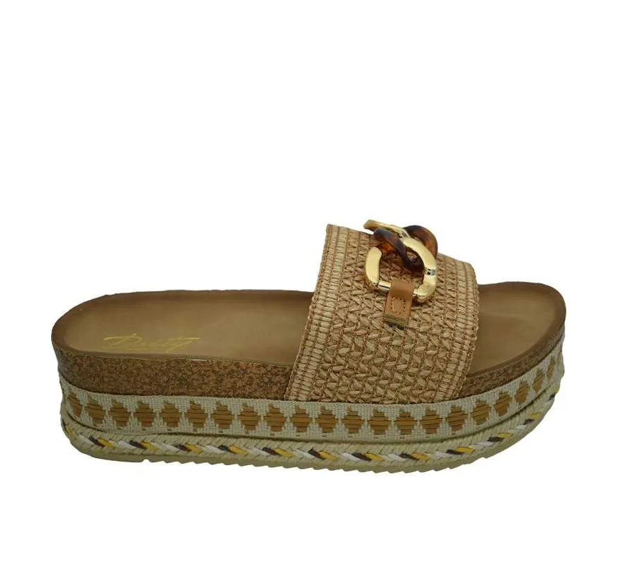 SANDALIA DEITY YHF21653 PALA RAFIA ZAPATO DE MUJER PUNTERA ABIERTA CAMEL PLATAFORMA 27082