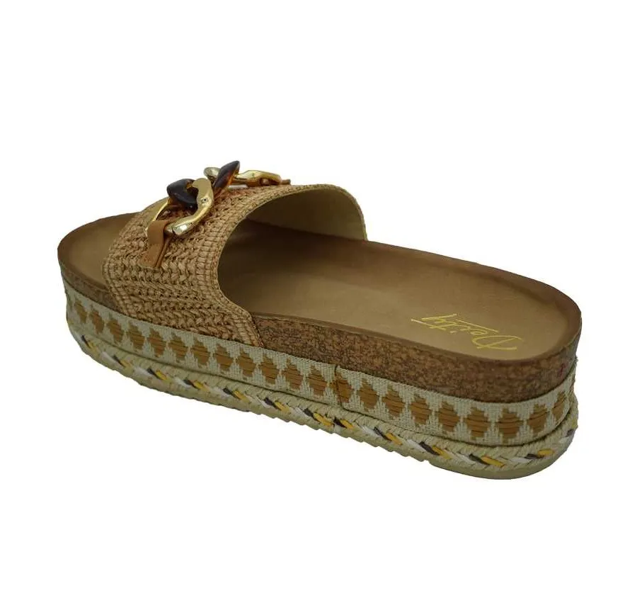 SANDALIA DEITY YHF21653 PALA RAFIA ZAPATO DE MUJER PUNTERA ABIERTA CAMEL PLATAFORMA 27082