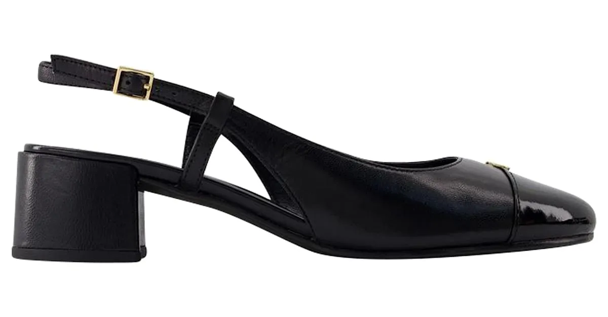 SANDALIAS CON PUNTERA  TORY BURCH  CUERO  NEGRO 