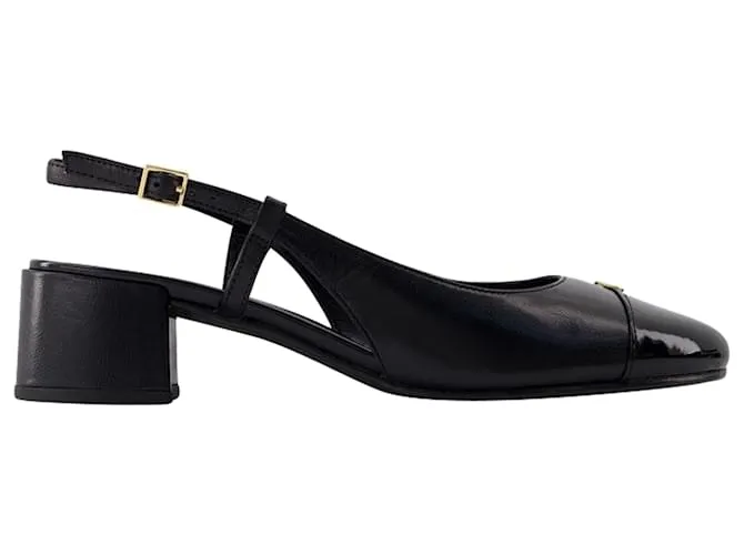 SANDALIAS CON PUNTERA  TORY BURCH  CUERO  NEGRO 