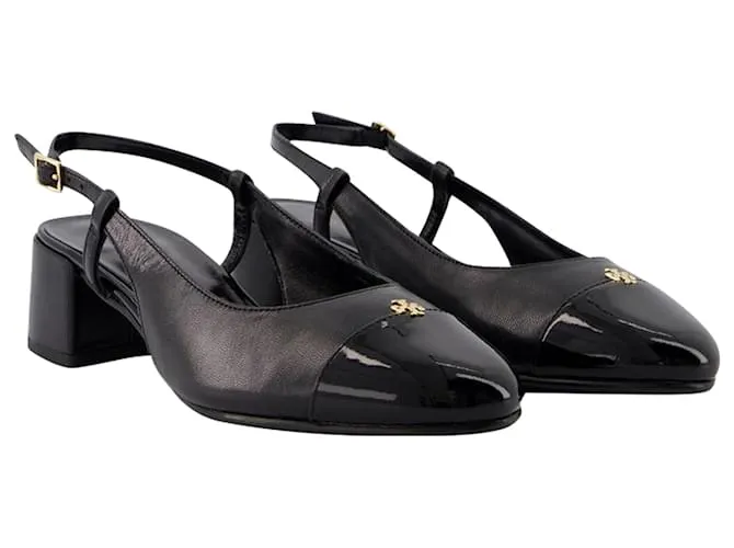 SANDALIAS CON PUNTERA  TORY BURCH  CUERO  NEGRO 