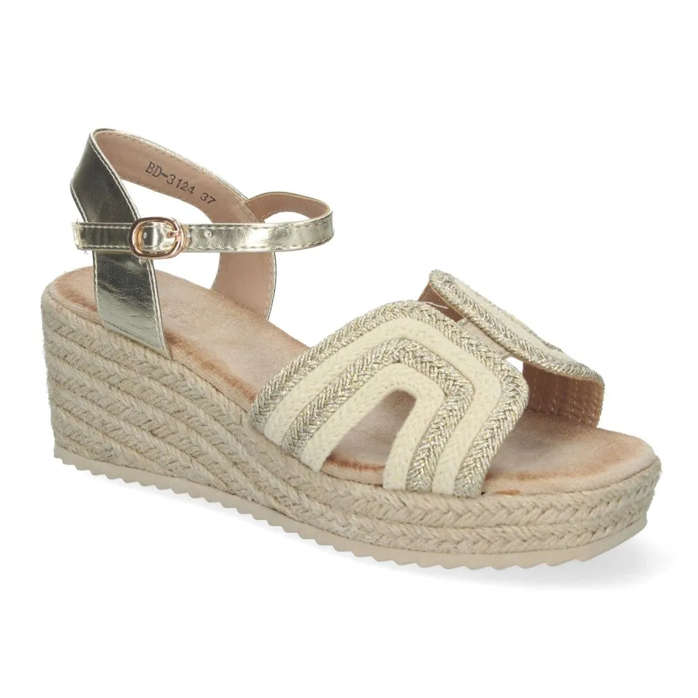 Sandalias de cuña para mujer elegantes con cierre de hebilla puntera abierta con Pala Bicolor y dise