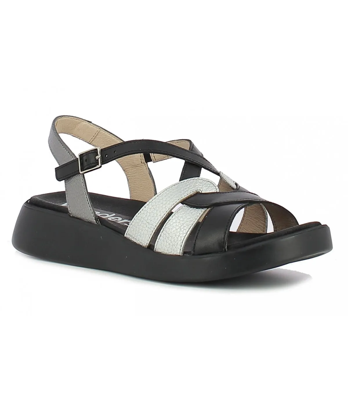 Sandalias de mujer en negro y metalizado