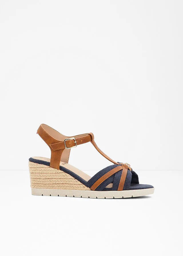 Sandalias de tacón con cuña Azul piedra
