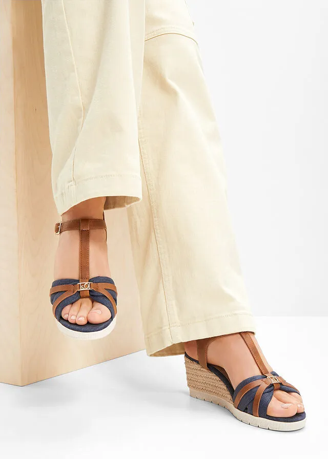 Sandalias de tacón con cuña Azul piedra