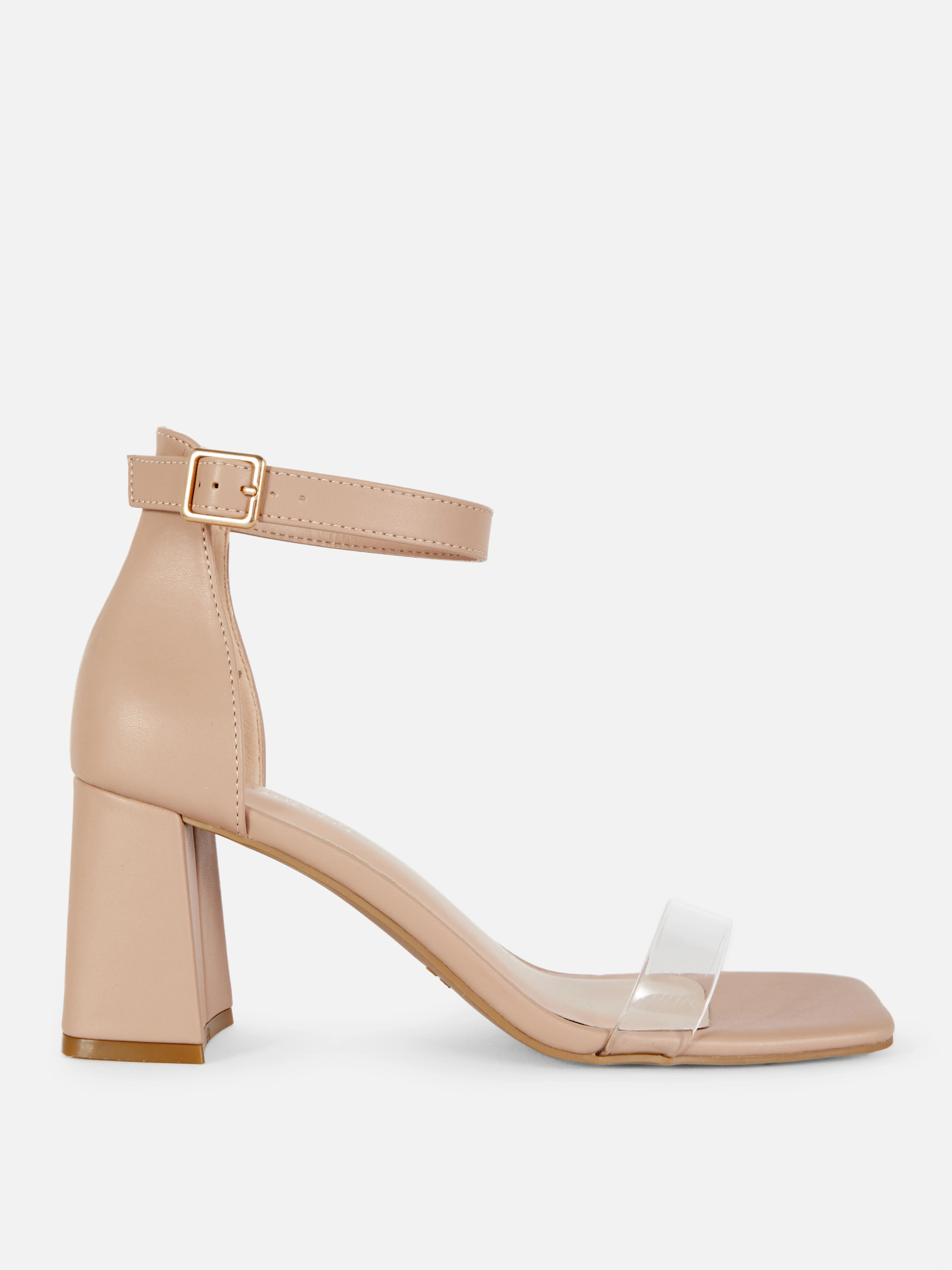 Sandalias de tacón grueso con tira de plexiglás
