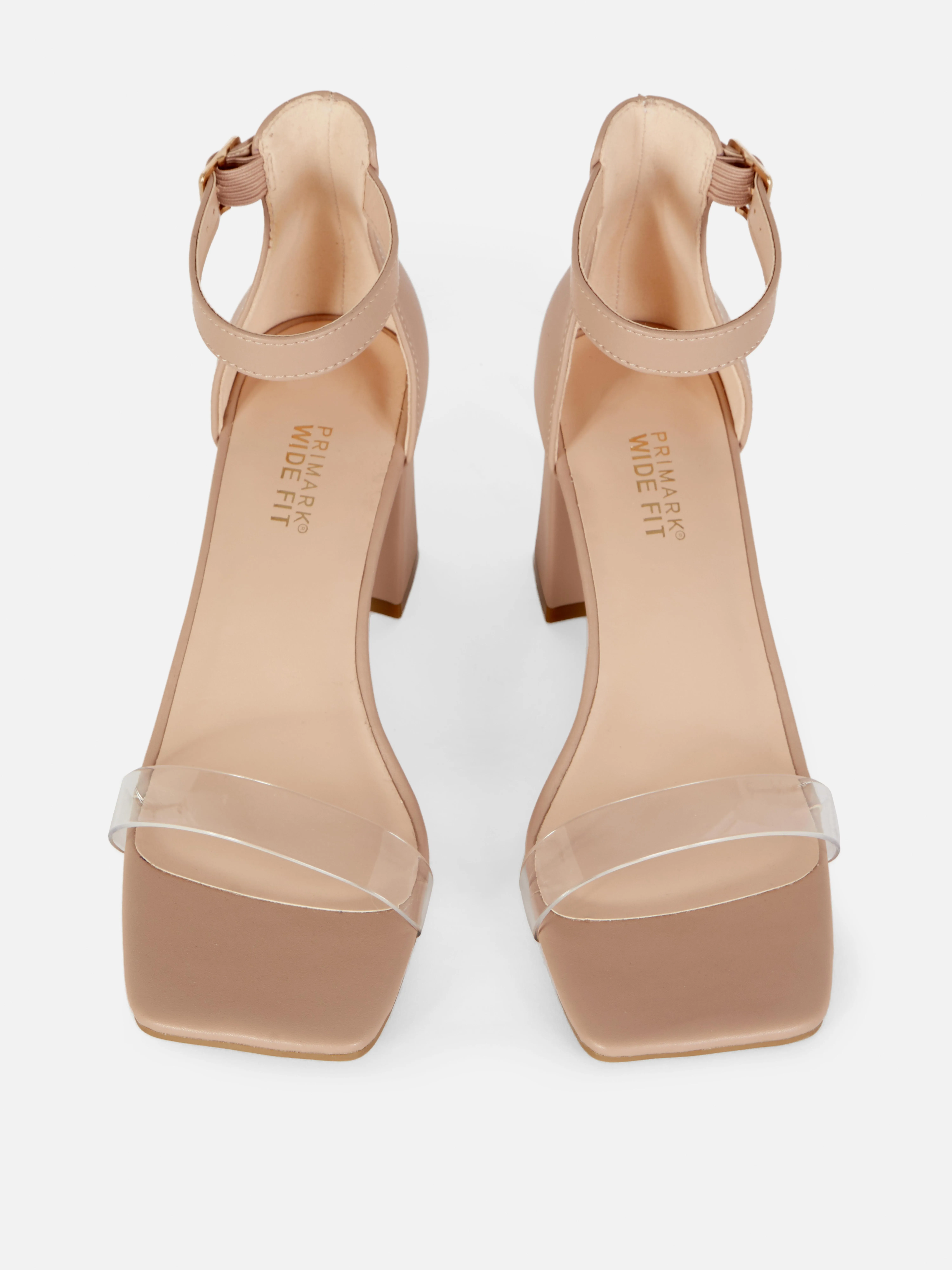 Sandalias de tacón grueso con tira de plexiglás