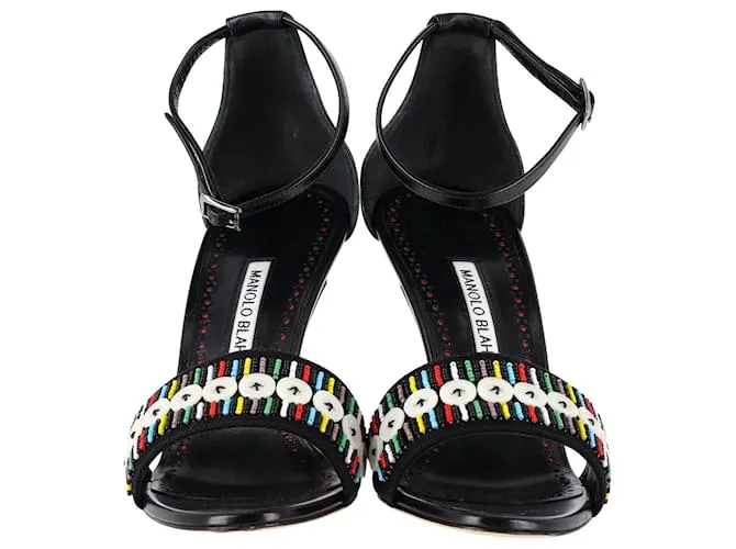 Sandalias Manolo Blahnik con puntera abierta y cuentas en piel negra Negro 