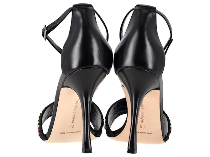 Sandalias Manolo Blahnik con puntera abierta y cuentas en piel negra Negro 