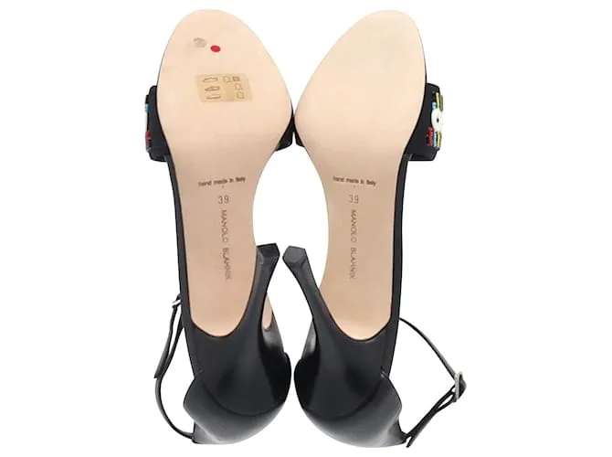 Sandalias Manolo Blahnik con puntera abierta y cuentas en piel negra Negro 