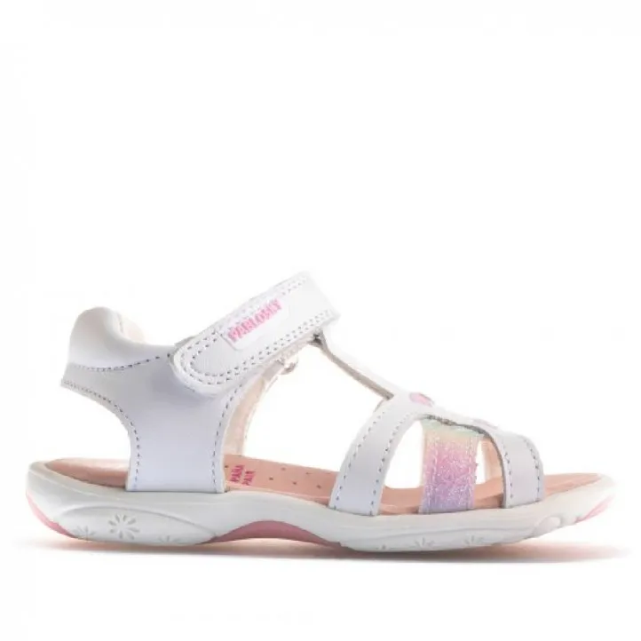 sandalias Pablosky blancas cerradas con detalle arcoíris