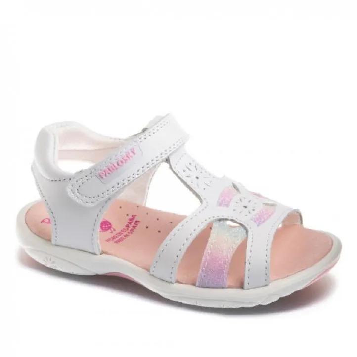 sandalias Pablosky blancas cerradas con detalle arcoíris