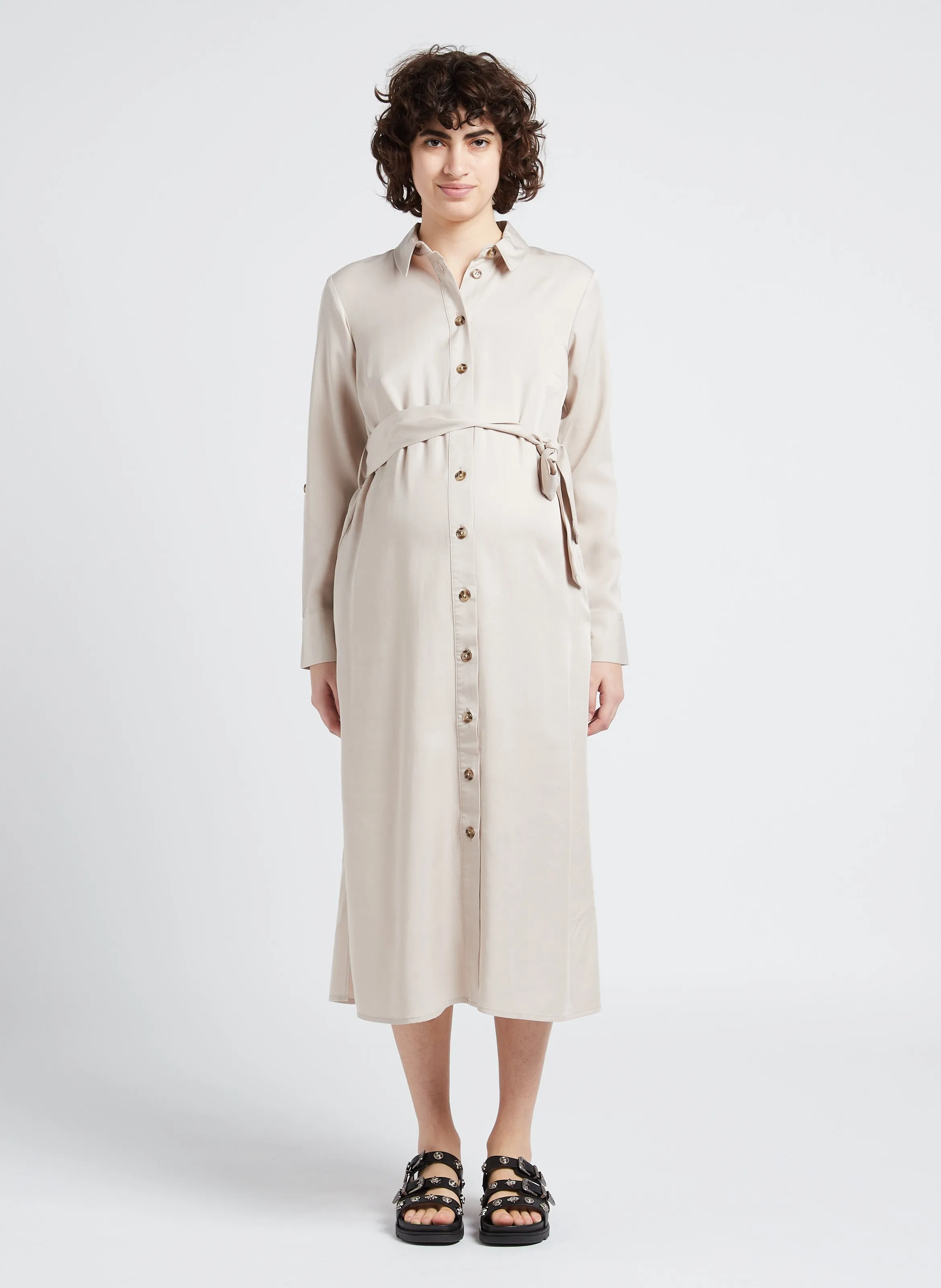 SERAPHINE AMARANTH  VESTIDO CAMISERO PREMAMá SATINADO EN AMARILLO
