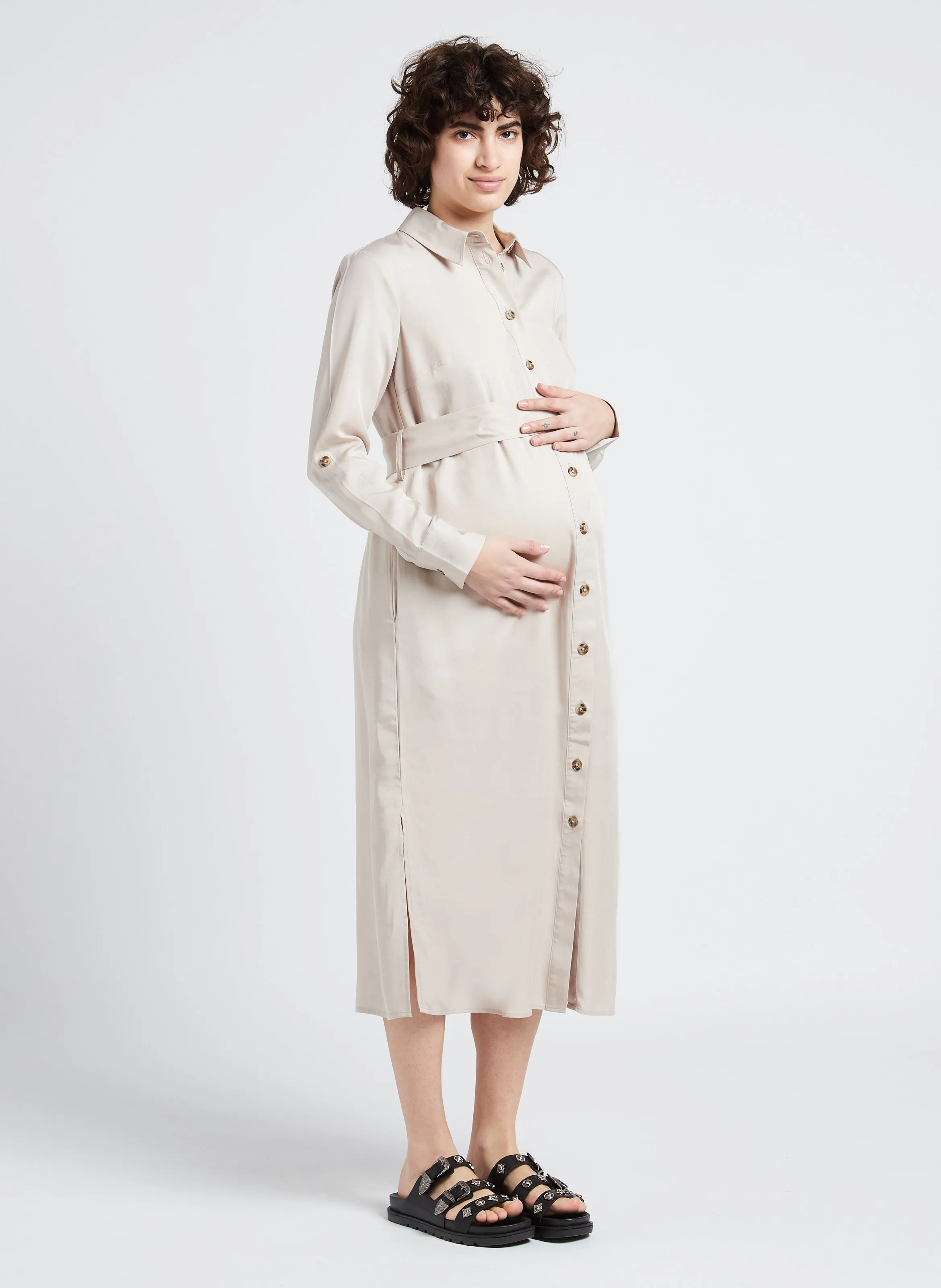 SERAPHINE AMARANTH  VESTIDO CAMISERO PREMAMá SATINADO EN AMARILLO