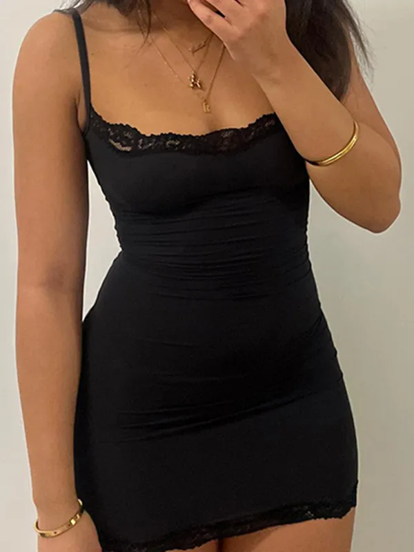 Sexy Curvas Apretado Color Sólido Liguero Cinturón Mini Vestidos