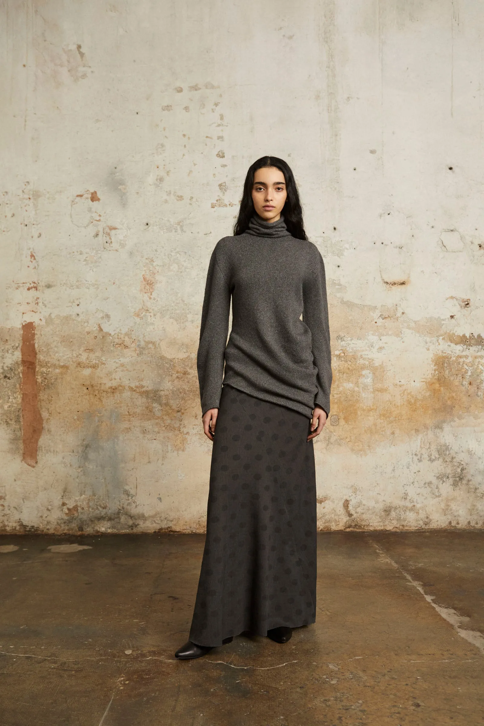 SNOW, GRAY MELANGE WOOLCASHMERE TURTLENECK 