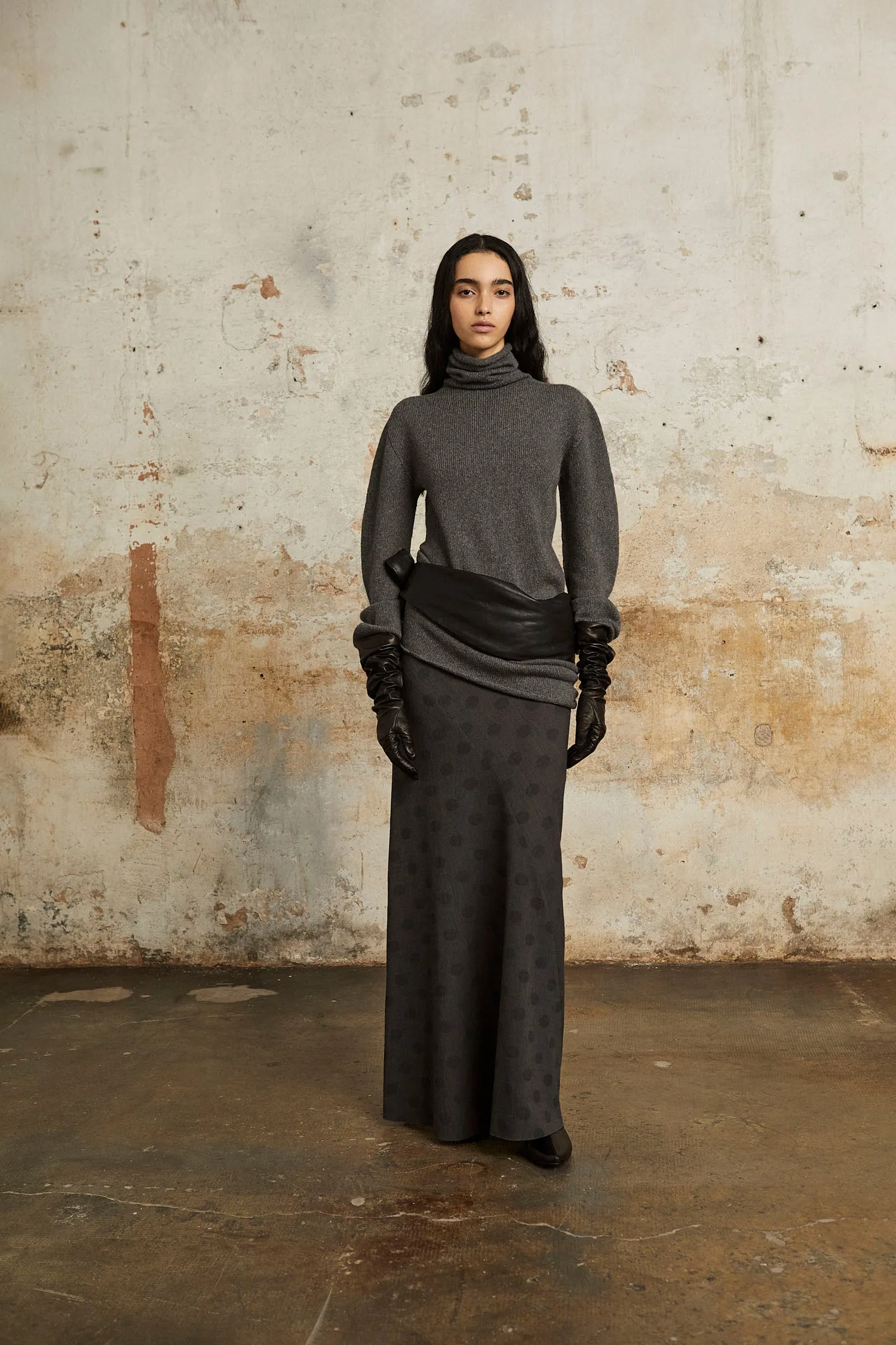 SNOW, GRAY MELANGE WOOLCASHMERE TURTLENECK 