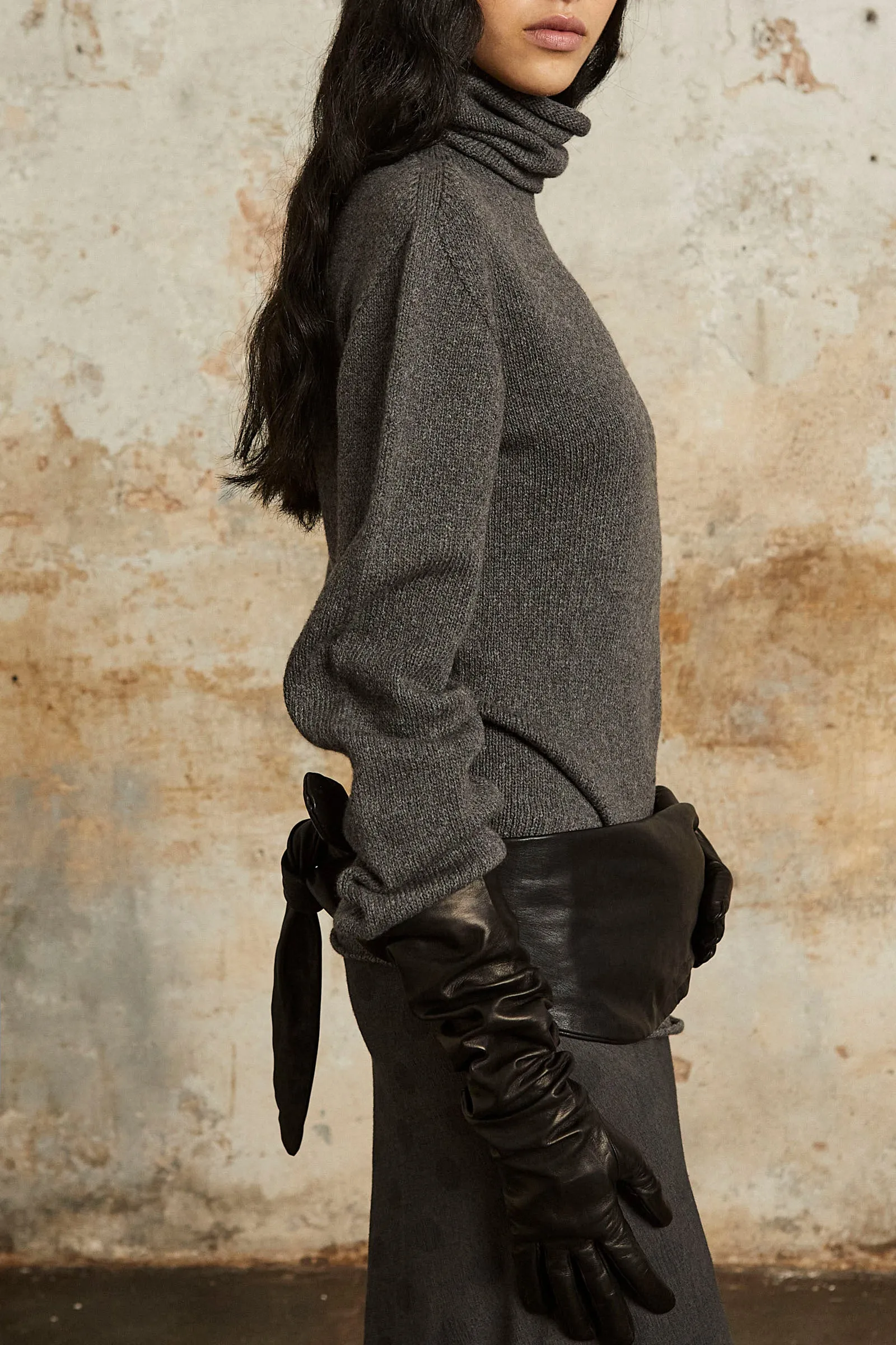 SNOW, GRAY MELANGE WOOLCASHMERE TURTLENECK 