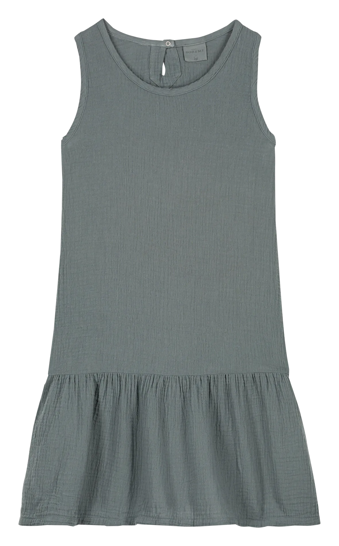 STUDIO BOHEME PLAYA  VESTIDO MIDI RECTO DE ALGODóN ORGáNICO CON CUELLO REDONDO EN GRIS