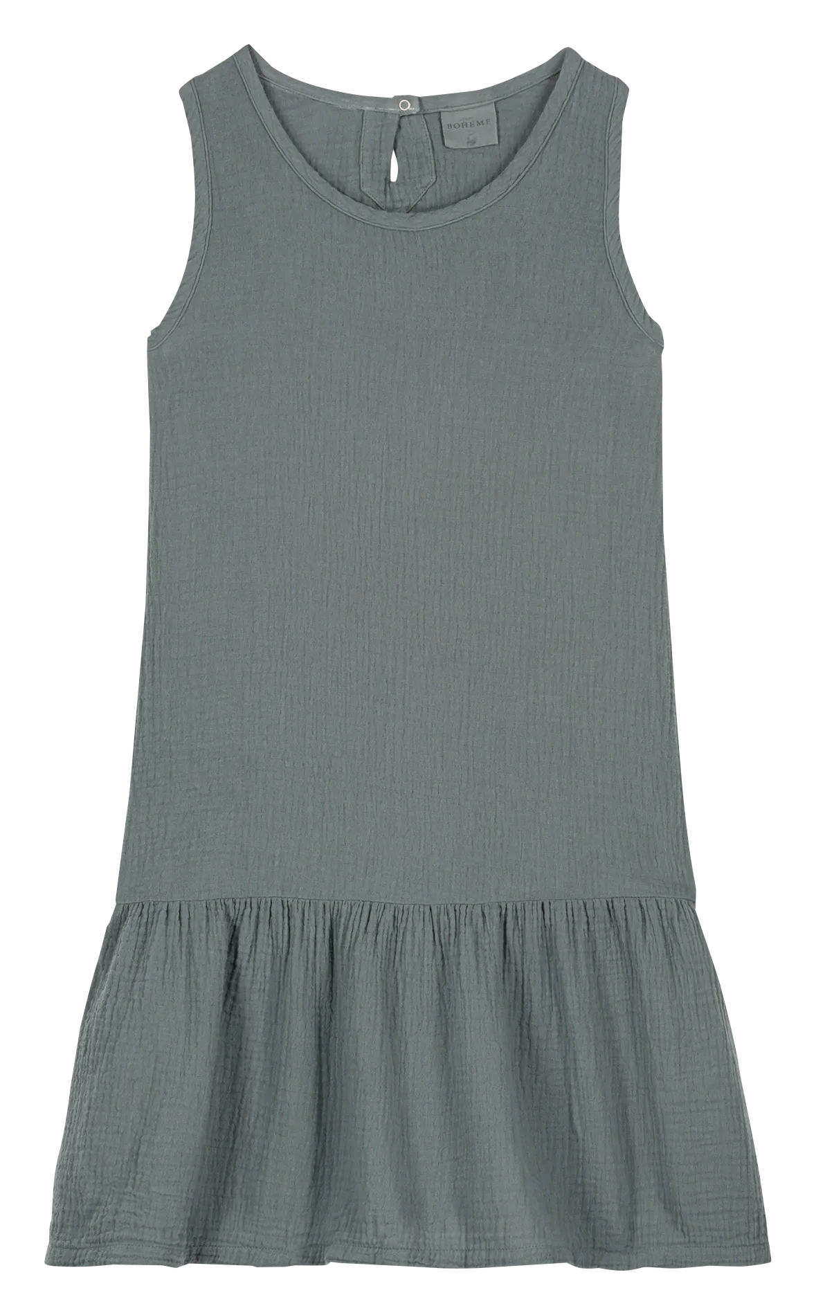 STUDIO BOHEME PLAYA  VESTIDO MIDI RECTO DE ALGODóN ORGáNICO CON CUELLO REDONDO EN GRIS