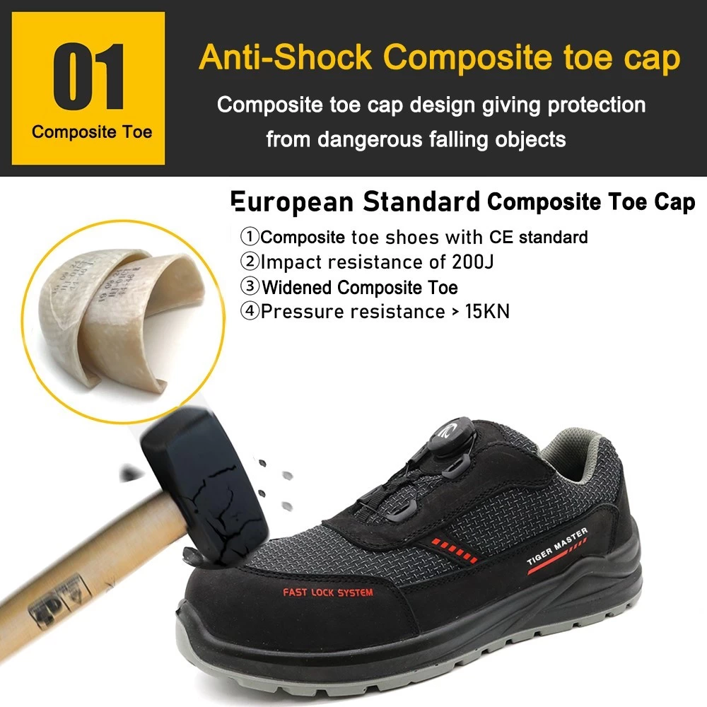 TM269 Zapatos de seguridad laboral para hombre con sistema de cierre rápido y puntera de material compuesto