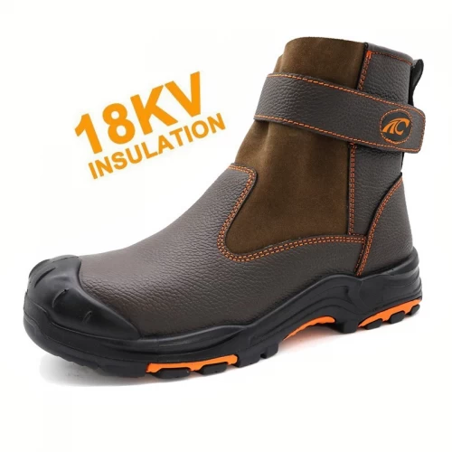TM3215 Zapatos de seguridad eléctricos con aislamiento antipinchazos y puntera de fibra de vidrio marrón de 18kv para soldadura