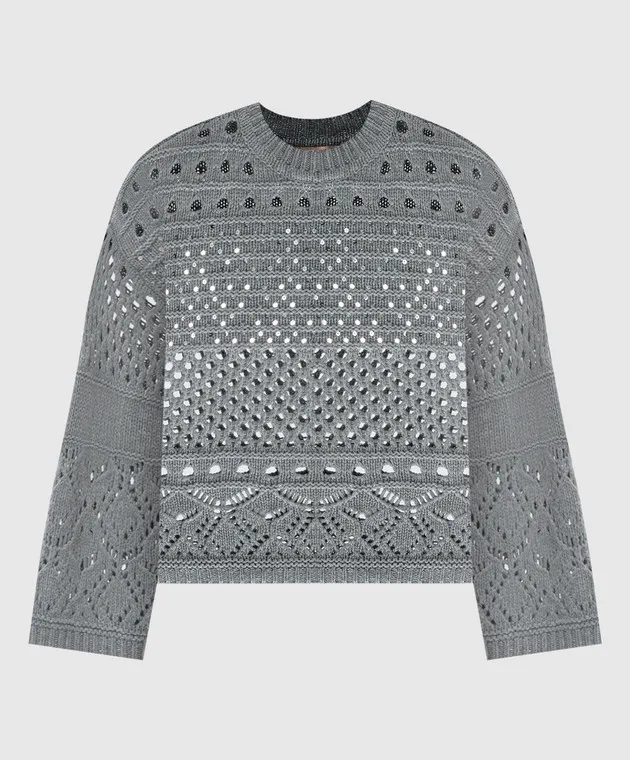 Twinset Gray wool sweater with sequins