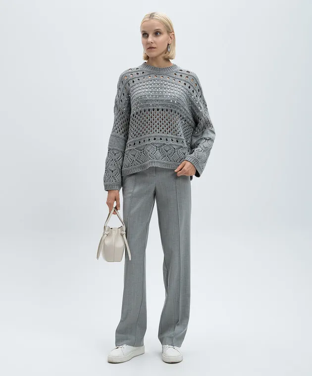 Twinset Gray wool sweater with sequins