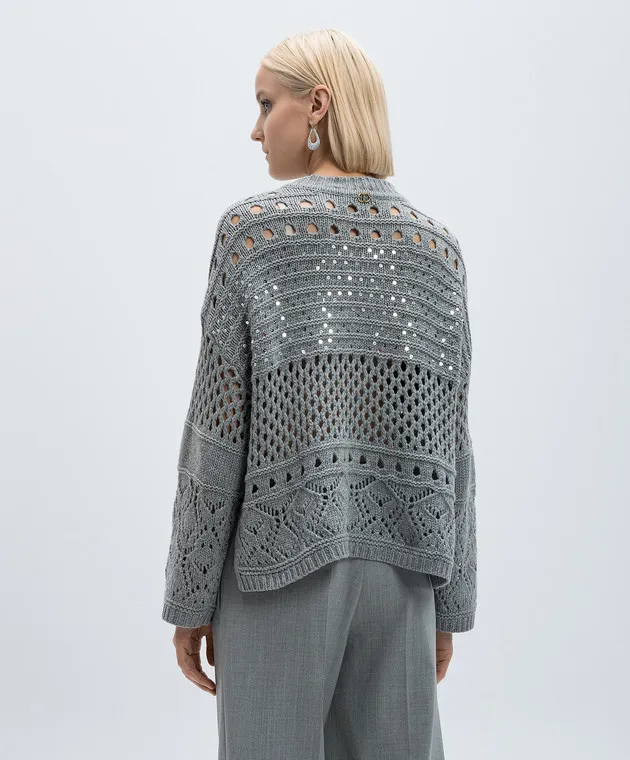 Twinset Gray wool sweater with sequins