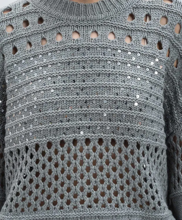 Twinset Gray wool sweater with sequins