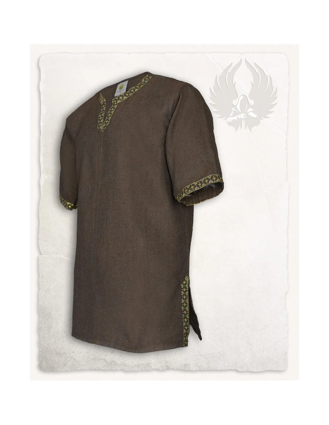 Túnica medieval patrón espina de pez modelo Sigbert, marrón