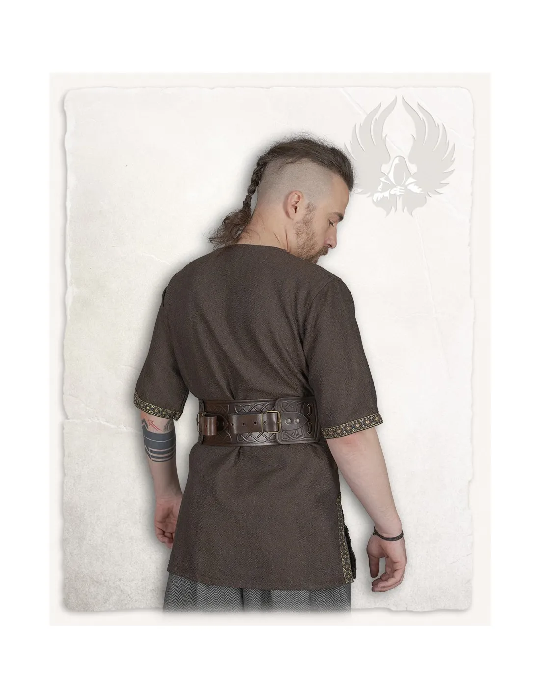 Túnica medieval patrón espina de pez modelo Sigbert, marrón