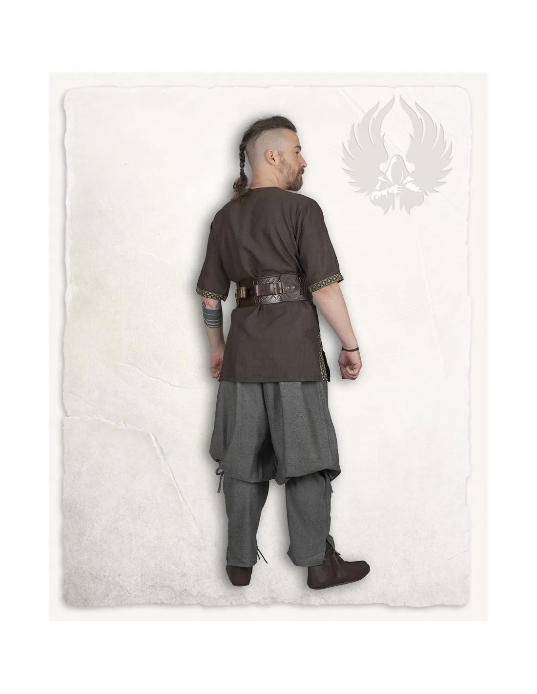 Túnica medieval patrón espina de pez modelo Sigbert, marrón
