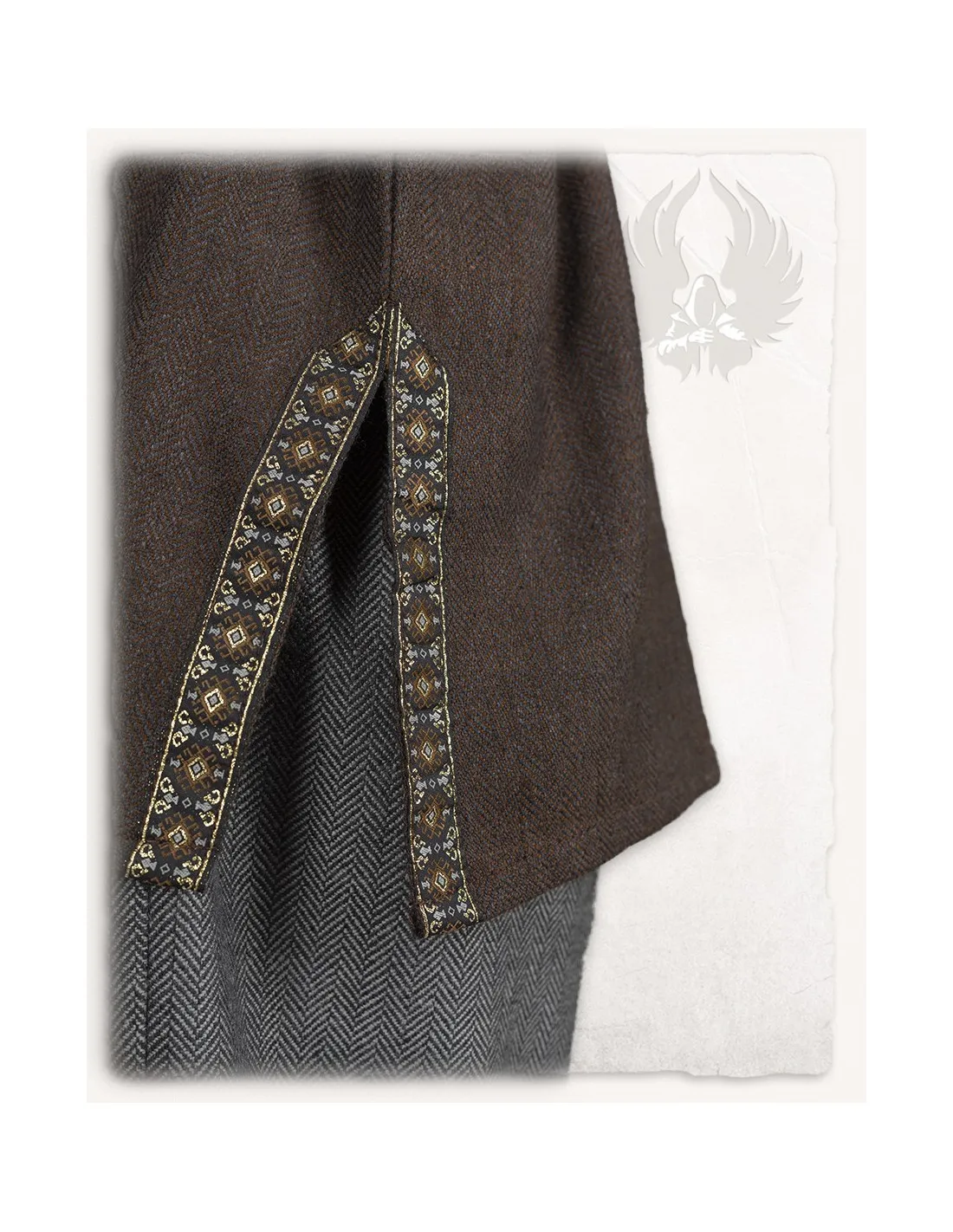Túnica medieval patrón espina de pez modelo Sigbert, marrón