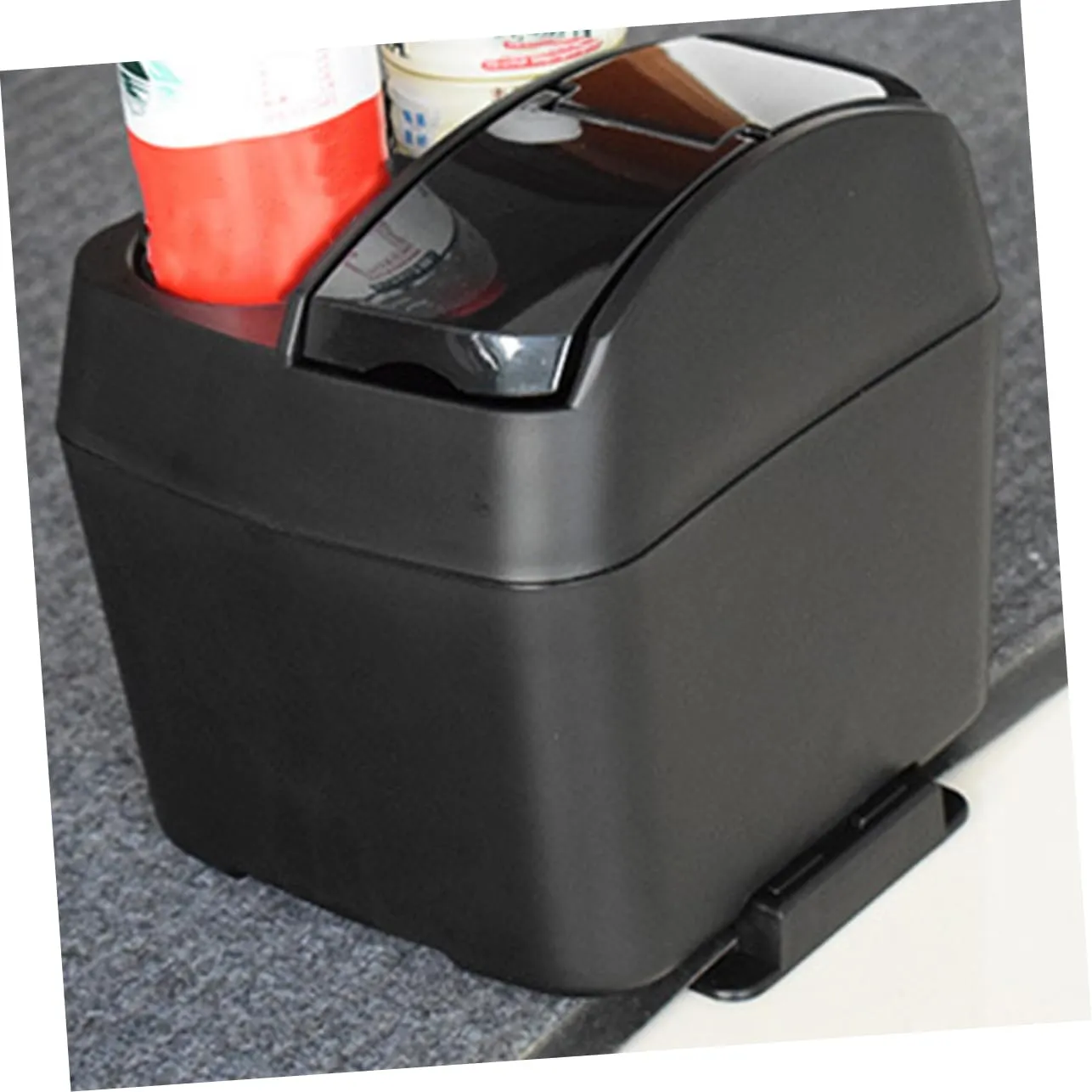 ULTECHNOVO Cubo De Basura Para Coche Cubo De Basura Automático Caja De Almacenamiento Para Reposabrazos Portavasos Color Negro P