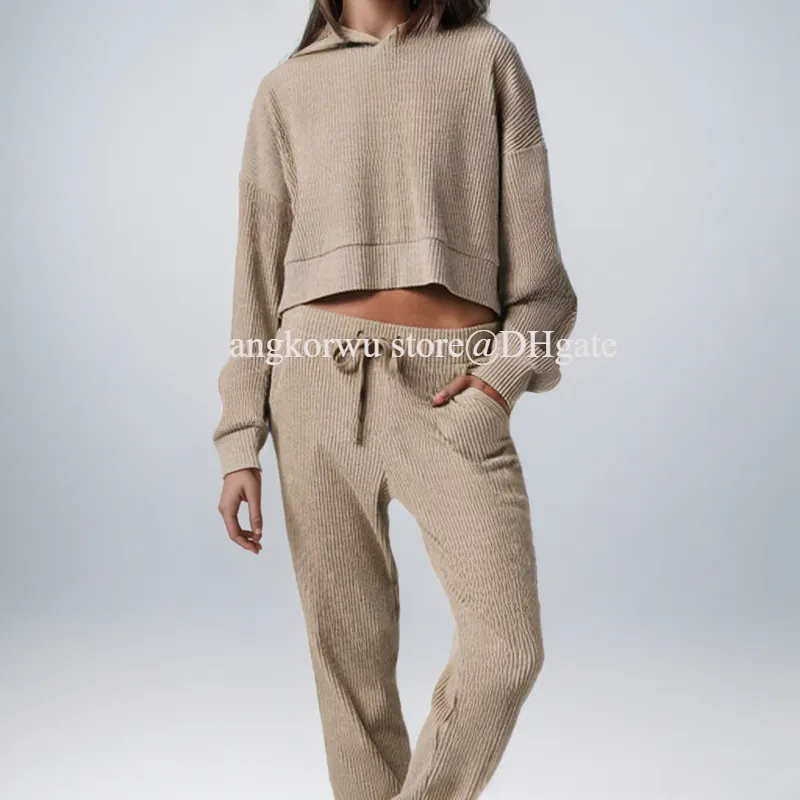 Un diseño de yoga de yoga sudadera con capucha de 2 piezas+pantalones de chándal con encapuchas holgadas de sudadera con capucha