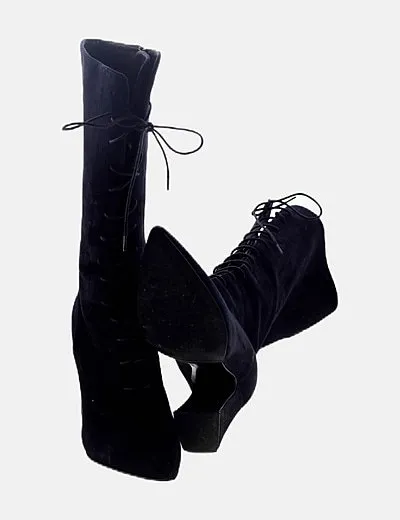 Uterqüe Botas altas antelina azul marino